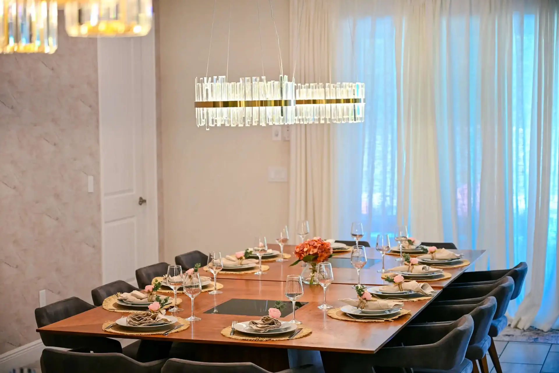 Luxury dining area with crystal chandelier