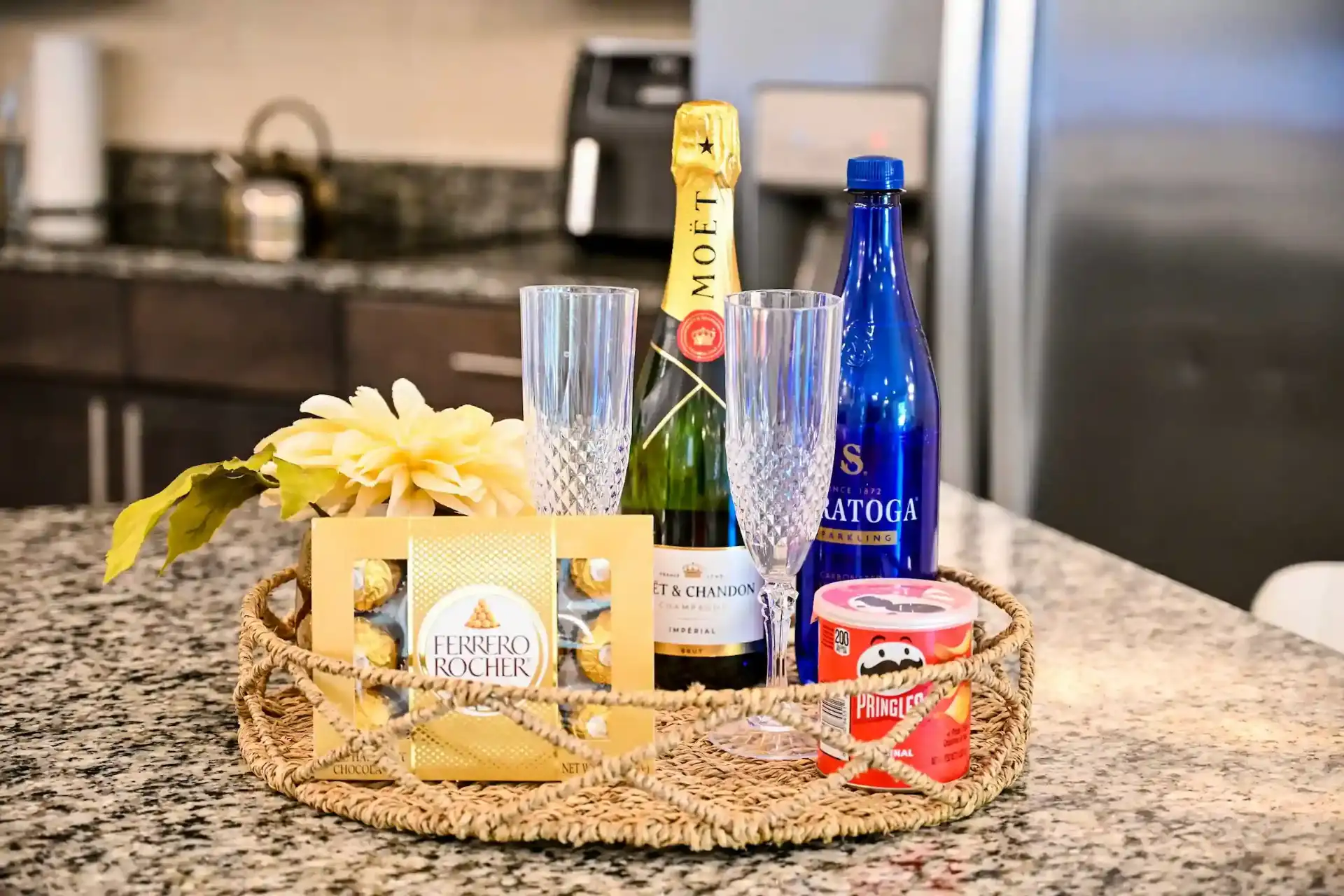 Welcome champagne and refreshments tray