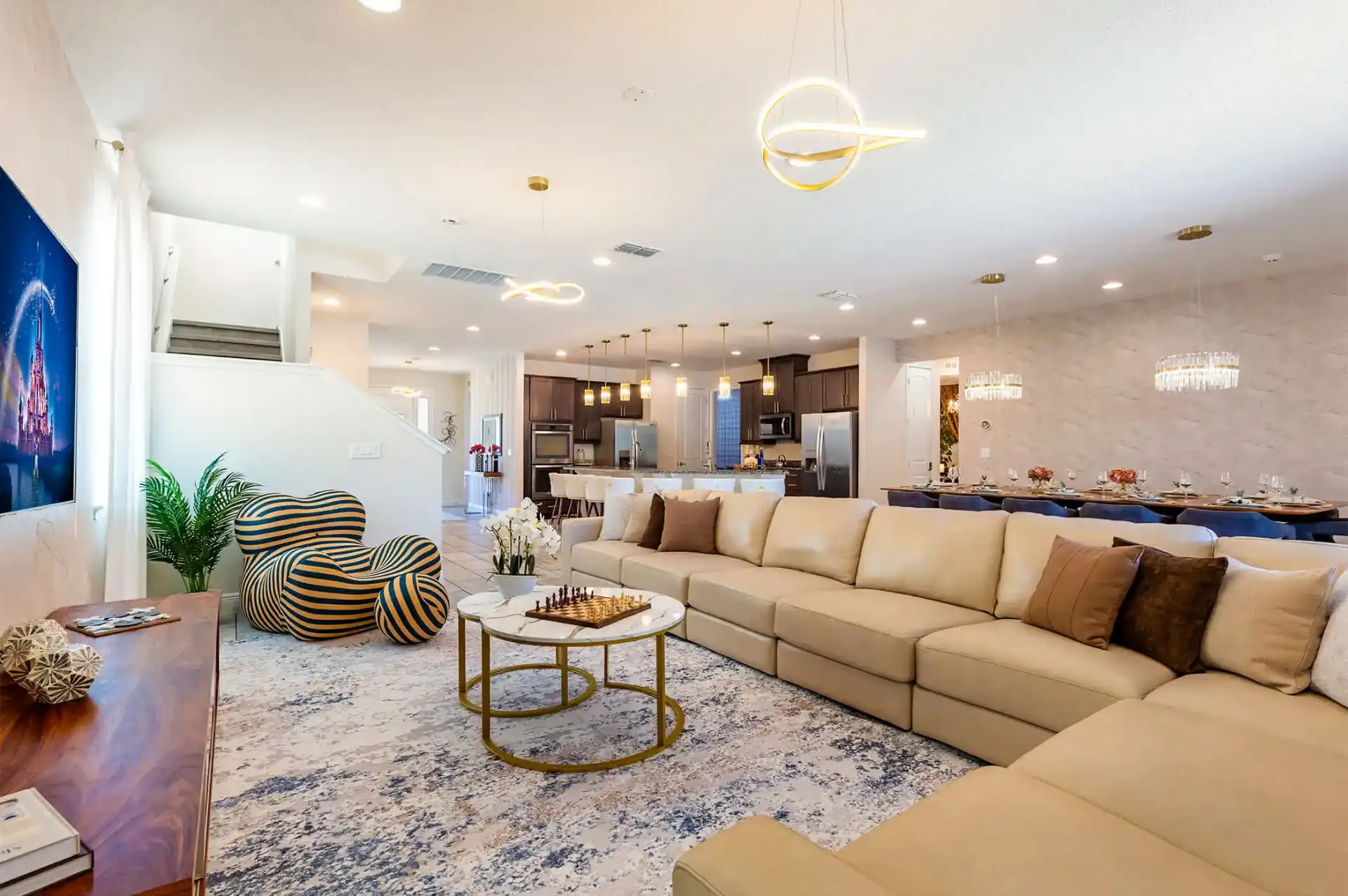 Spacious open-plan lounge with sectional sofa