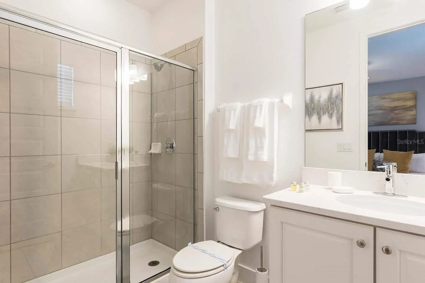 Double vanity with marble countertop