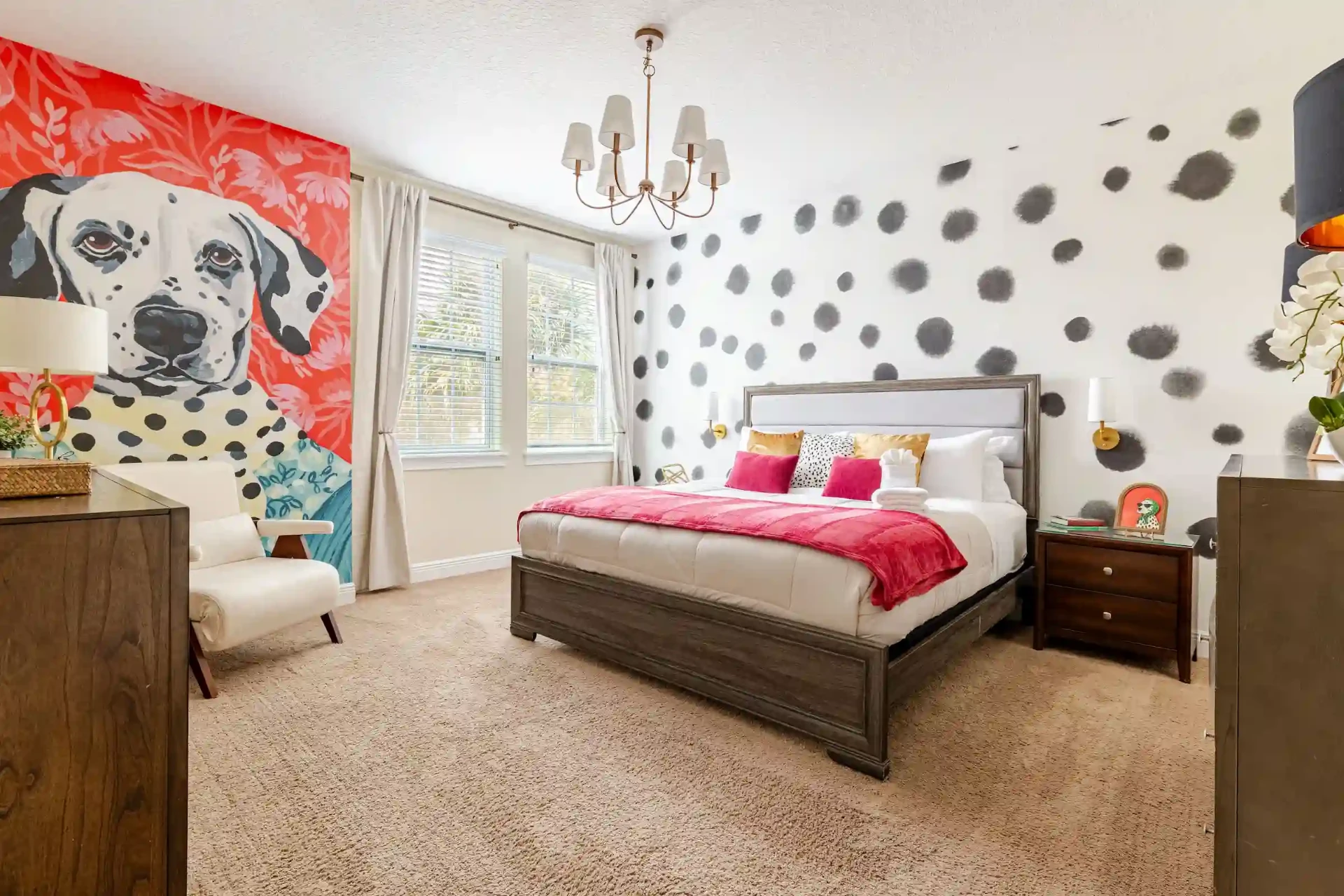 wellness retreat bedroom dalmatian art chair tv orlando