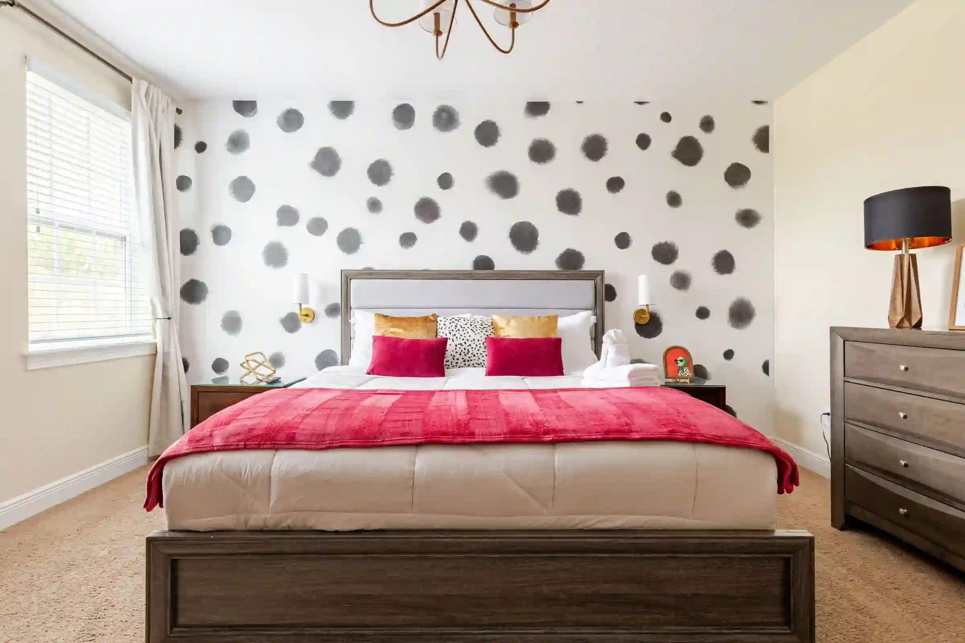 wellness retreat bedroom dalmatian king bed headboard orlando