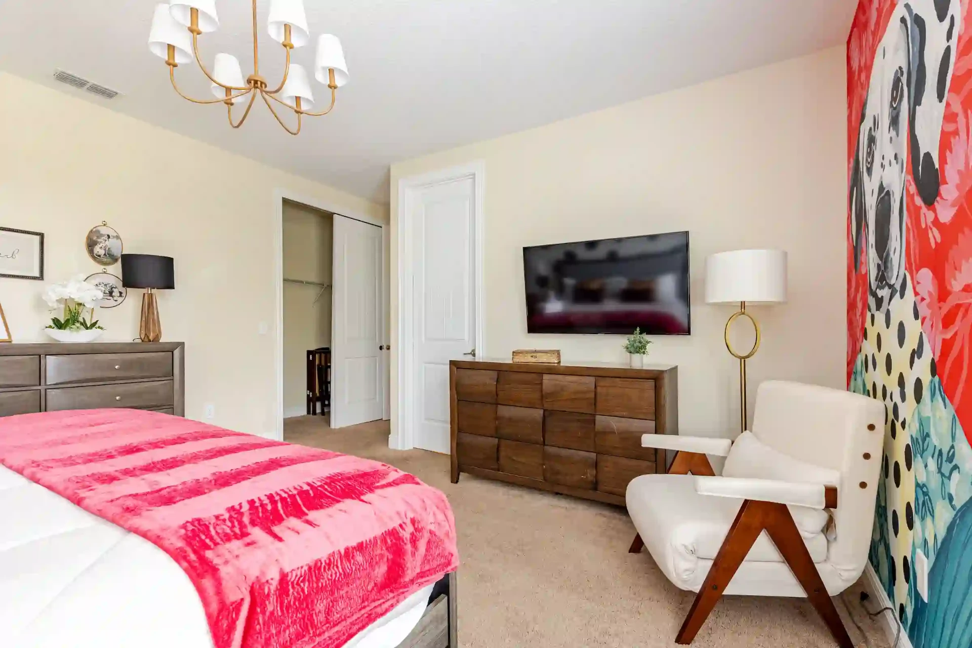 wellness retreat bedroom dalmatian polka dot wall dresser orlando