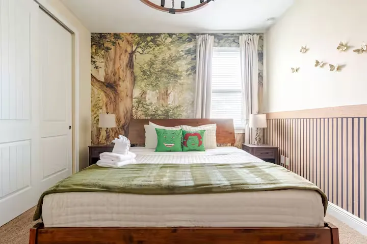 wellness retreat bedroom forest nature mural king suite orlando