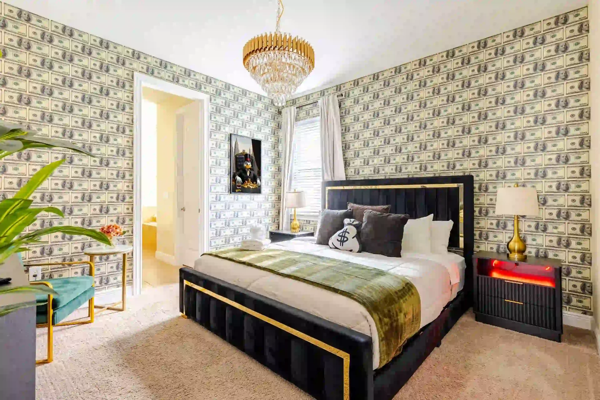 wellness retreat bedroom scrooge mcduck money wall orlando