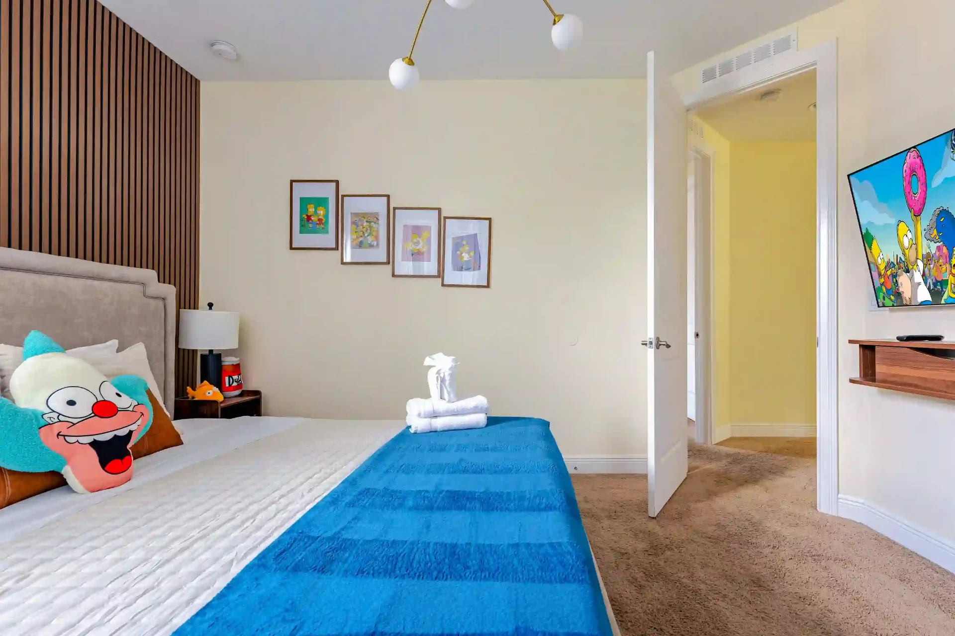 wellness retreat bedroom simpsons blue bed tv orlando